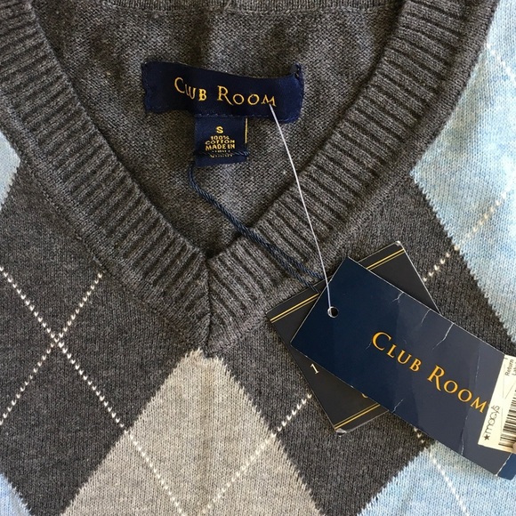 Club Room V-Neck Argyle Sweater Vest in Blue and Gray - Picture 2 of 3